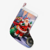 クラシックな車とのヴィンテージサンタ スモールクリスマスストッキング (正面 (吊り時))