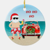 クラシックな車のクリスマスの熱帯ビーチサンタ セラミックオーナメント (裏面)