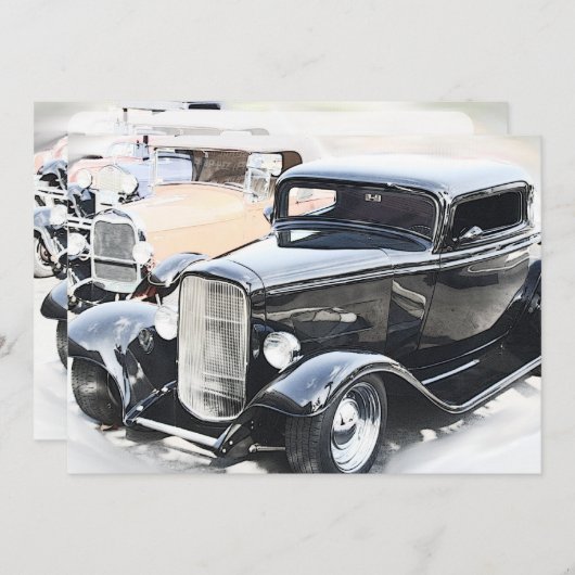 クラシックな車の誕生日 招待状 (正面/裏面)