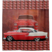 クラシックな車のChevy Bel Airの赤く白いヴィンテージのごまかし シャワーカーテン (正面)