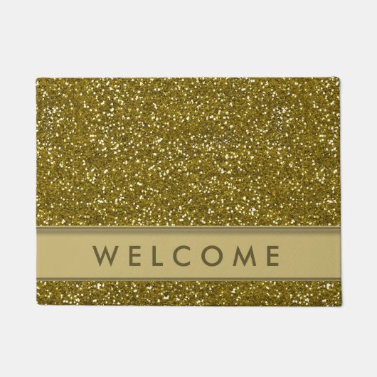 クラシックな金ゴールドのグリッターの一見の歓迎 ドアマット (正面)