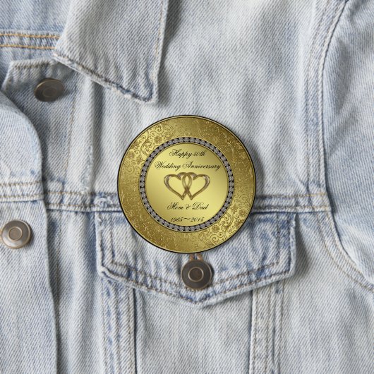 クラシックな金結婚記念日ボタン 缶バッジ (インサイチュ)