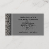 クラシックな銀および灰色のダマスク織の名刺 名刺 (裏面)