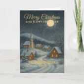 クラシックな雪の村の家族の名前のクリスマス カード (正面)