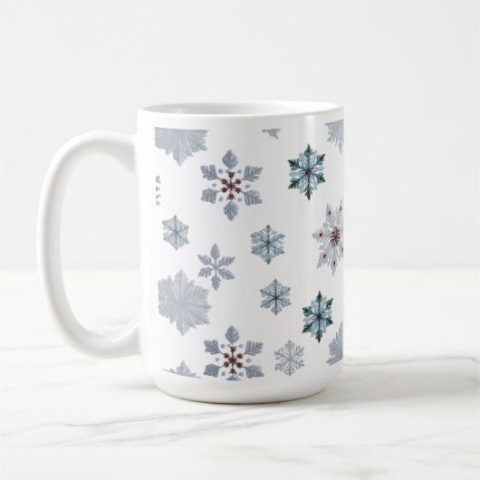 クラシックな雪の結晶のシルエット柄 クリスマス コーヒーマグカップ (左)