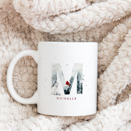 クラシックな雪景色のクリスマス　モノグラムM コーヒーマグカップ