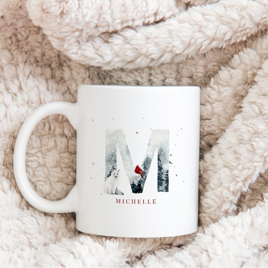クラシックな雪景色のクリスマス モノグラムM コーヒーマグカップ