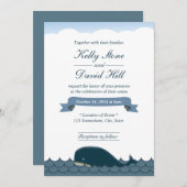 クラシックな青いクジラと海のウェディング招待状 招待状 (正面/裏面)