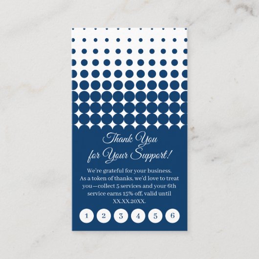 クラシックな青と白のサンキューパンチ ロイヤリティカード (正面)