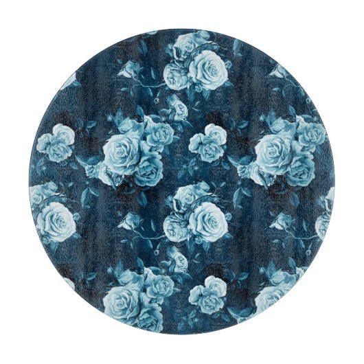 クラシックな青のバラパターン カッティングボード (正面)