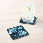 クラシックな青のバラパターン コースター (右側)