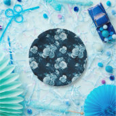 クラシックな青のバラパターン ペーパープレート (パーティー)