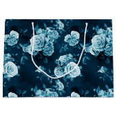 クラシックな青のバラパターン ラージペーパーバッグ (正面)
