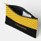 クラシックな黄色と黒の水玉模様 アクセサリーポーチ (見開き)