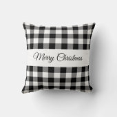 クラシックな黒と白のチェック柄 メリークリスマス クッション (裏面)