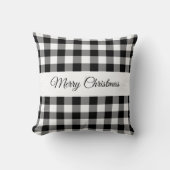 クラシックな黒と白のチェック柄 メリークリスマス クッション (正面)