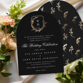 クラシックな黒と白のモノグラム ゴールドの紋章 アーチ 招待状