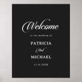 クラシックな黒と白の結婚式ウェルカムサイン ポスター (正面)