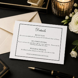 クラシックな黒と白の結婚式詳細カード エンクロージャーカード
