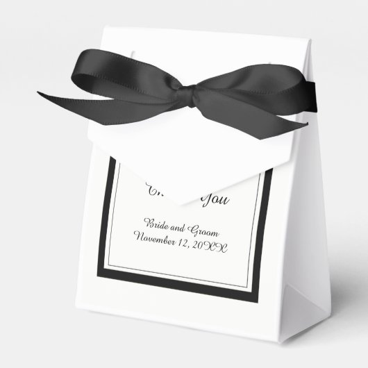 クラシックな黒と白の結婚式 フェイバーボックス (正面サイド)