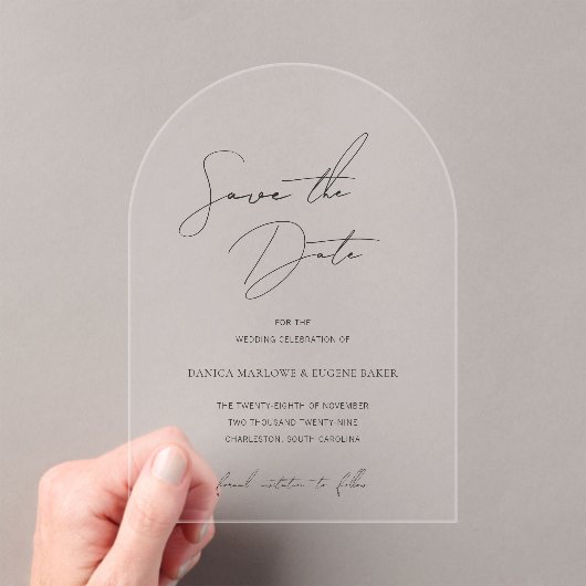 クラシックな黒と白の結婚式Save the Date アクリル招待状 (インサイチュ (ポータブル))