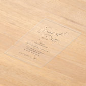 クラシックな黒と白の結婚式Save the Date アクリル招待状 (レイダウン)