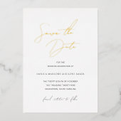 クラシックな黒と白の結婚式Save the Date 箔招待状 (正面)