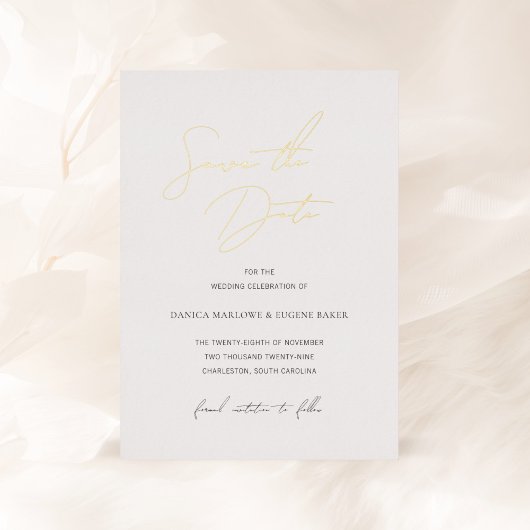 クラシックな黒と白の結婚式Save the Date 箔招待状