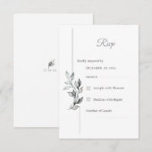 クラシックな黒と白の葉っぱの結婚式RSVPカード 出欠カード (正面/裏面)