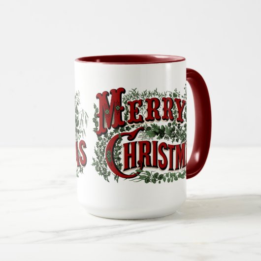クラシックな「メリークリスマス」マグカップ(赤と緑) マグカップ (正面右)
