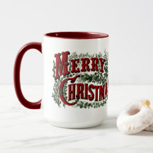 クラシックな「メリークリスマス」マグカップ（赤と緑）