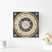 クラシックな(占星術の)十二宮図の時計 スクエア壁時計 (ホーム)