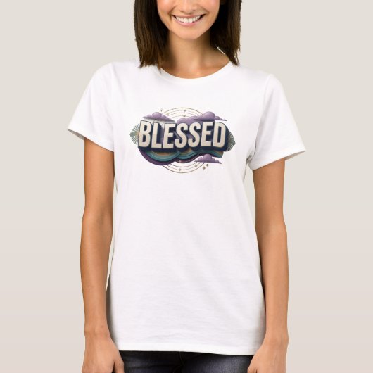 クラシックなBLESSEDデザイナーグラフィック Tシャツ (正面)