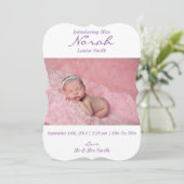 クラシックなPurple&Whiteの水玉模様の誕生の発表 案内状 (スタンド正面)