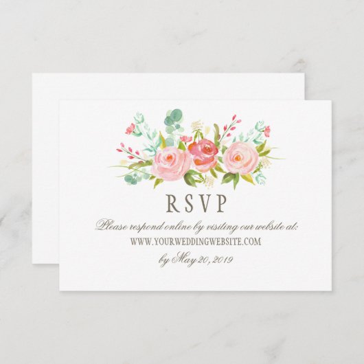 クラシックのばら色の庭園の結婚式RSVPのオンラインのウェブサイト 出欠カード (正面/裏面)