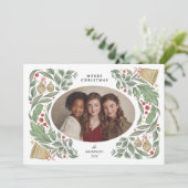 クラシックのクリスマスベルと葉 | ホリデー シーズンカード (スタンド正面)