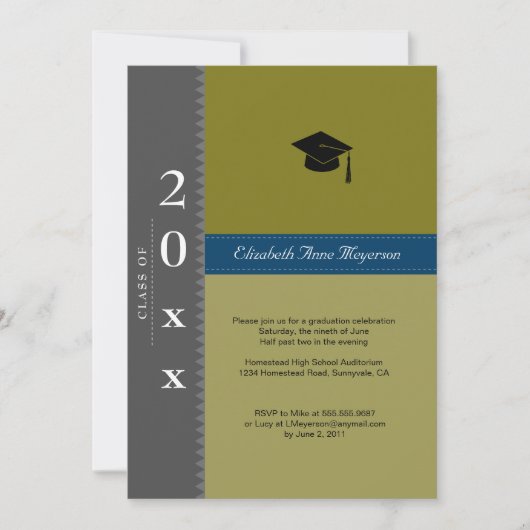 クラシックの上限：グレー&ブルー 招待状 (正面)