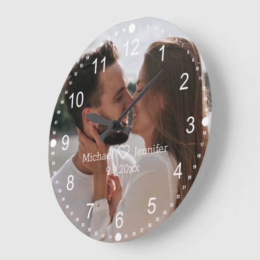 クラシックの台本結婚式日写真丸い時計 ラージ壁時計 (傾斜)