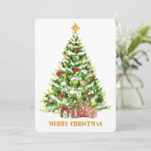 クラシックの木のプレゼント水の色クリスマス シーズンカード (スタンド正面)