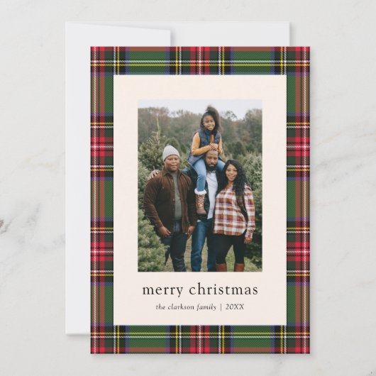 クラシックの格子模様4枚の写真クリスマス シーズンカード (正面)