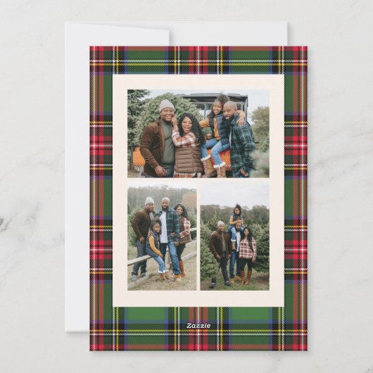 クラシックの格子模様4枚の写真クリスマス シーズンカード (裏面)