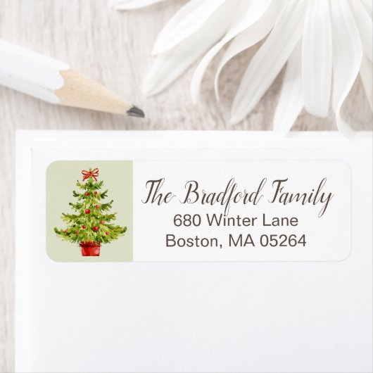 クラシックの水の色クリスマスツリー差出人住所 ラベル (インサイチュ)