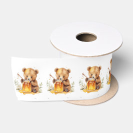 クラシックの水色クマの誕生日 サテンリボン