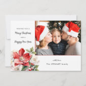 クラシックの水色クリスマスフローラ写真 シーズンカード (正面)