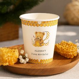 クラシックの水色ベアーハニーの第2誕生日 紙コップ