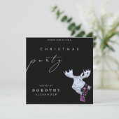 クラシックの水色ムースクリスマスパーティーブラック 招待状 (スタンド正面)