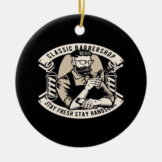 クラシックの理髪店は新たにハンサムなままでいる セラミックオーナメント (正面)