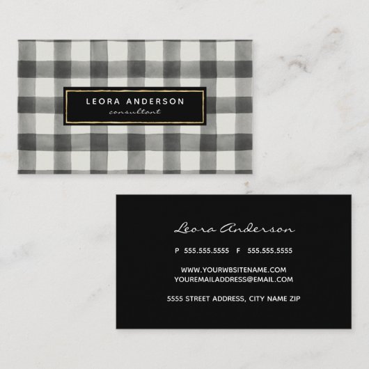 クラシックの白市松模様にと黒の格子模様 名刺 (正面/裏面)