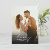 クラシックの白黒の手書きスクリプ結婚ト サンキューカード (スタンド正面)