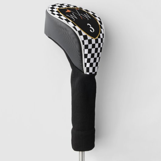 クラシックの白黒チェックイニシャルと番号 ゴルフヘッドカバー (アングル)